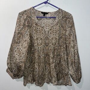 Banana Republic Neutral Beige Paisley Blouse Size Small